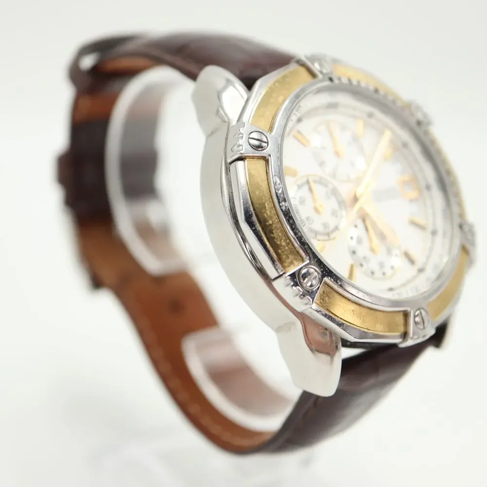 Guess Two Tone Split Second Chronograph 46mm Watch Brown Leather w New Battery - Picture 11 of 16